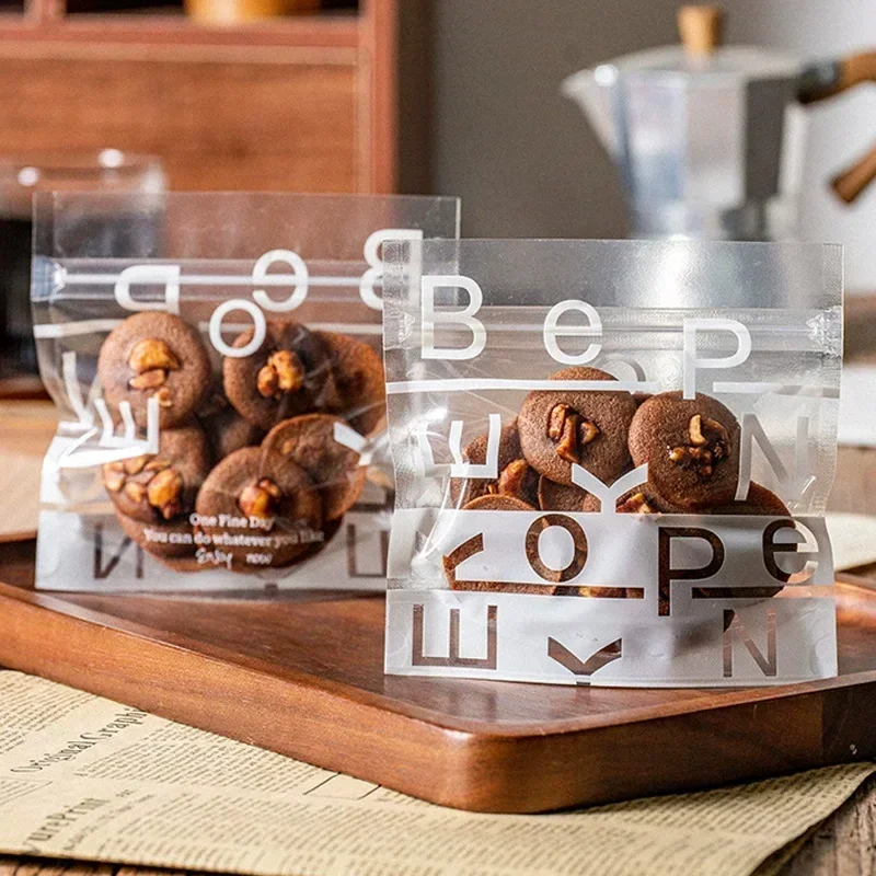 50 Uds. Bolsa de plástico con cremallera para galletas, bolsas de embalaje de sellado de alimentos, bolsas de regalo para galletas de turrón y caramelo de Chocolate para decoraciones de fiesta