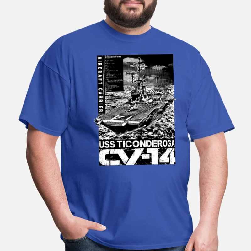 WWII USS Ticonderoga CV-14 Aircraft Carrier T Shirt New 100% Cotton Short Sleeve O-Neck T-shirt Casual Clothing Mens Top