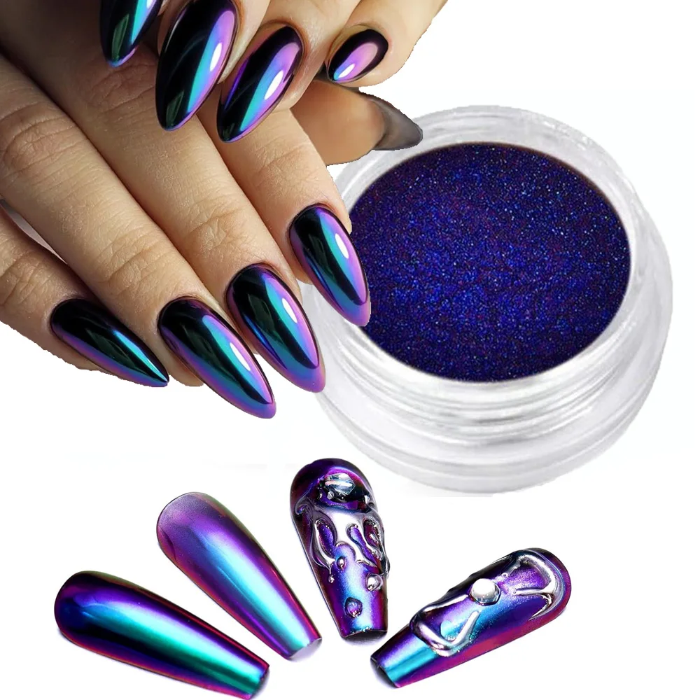 1瓶カメレオンクロームネイルパウダーピンクブルーメタリック効果ミラーパウダーネイル用ホログラフィックピグメントダストカメレオングリッター