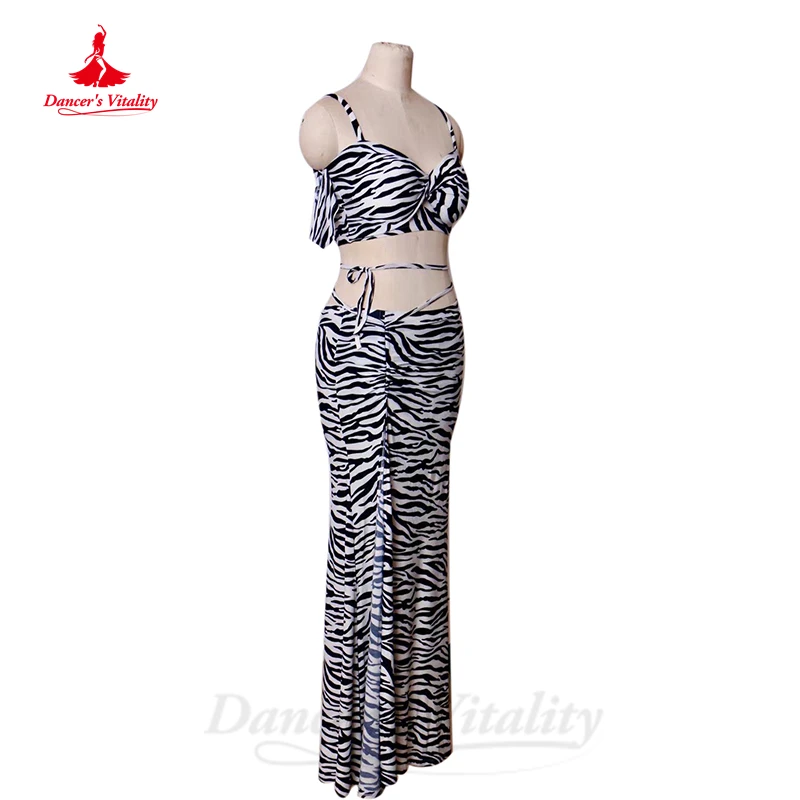 Belly Dance Costume Women Customsized Dancing Modal Zebra Short Sleeves Top+long Skirt 2pcs Bellydance Practice Suit