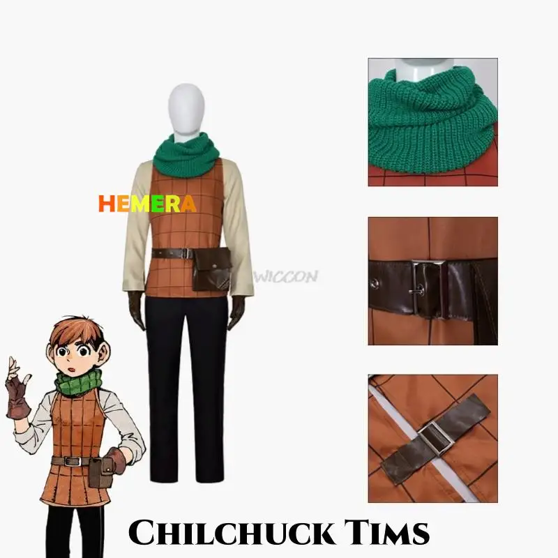 Anime Delicious in Dungeon Cosplay Chilchuck Tims Costume Clothes Wig Uniform Cosplay Lockpicker Cosplay Costume Halloween Man