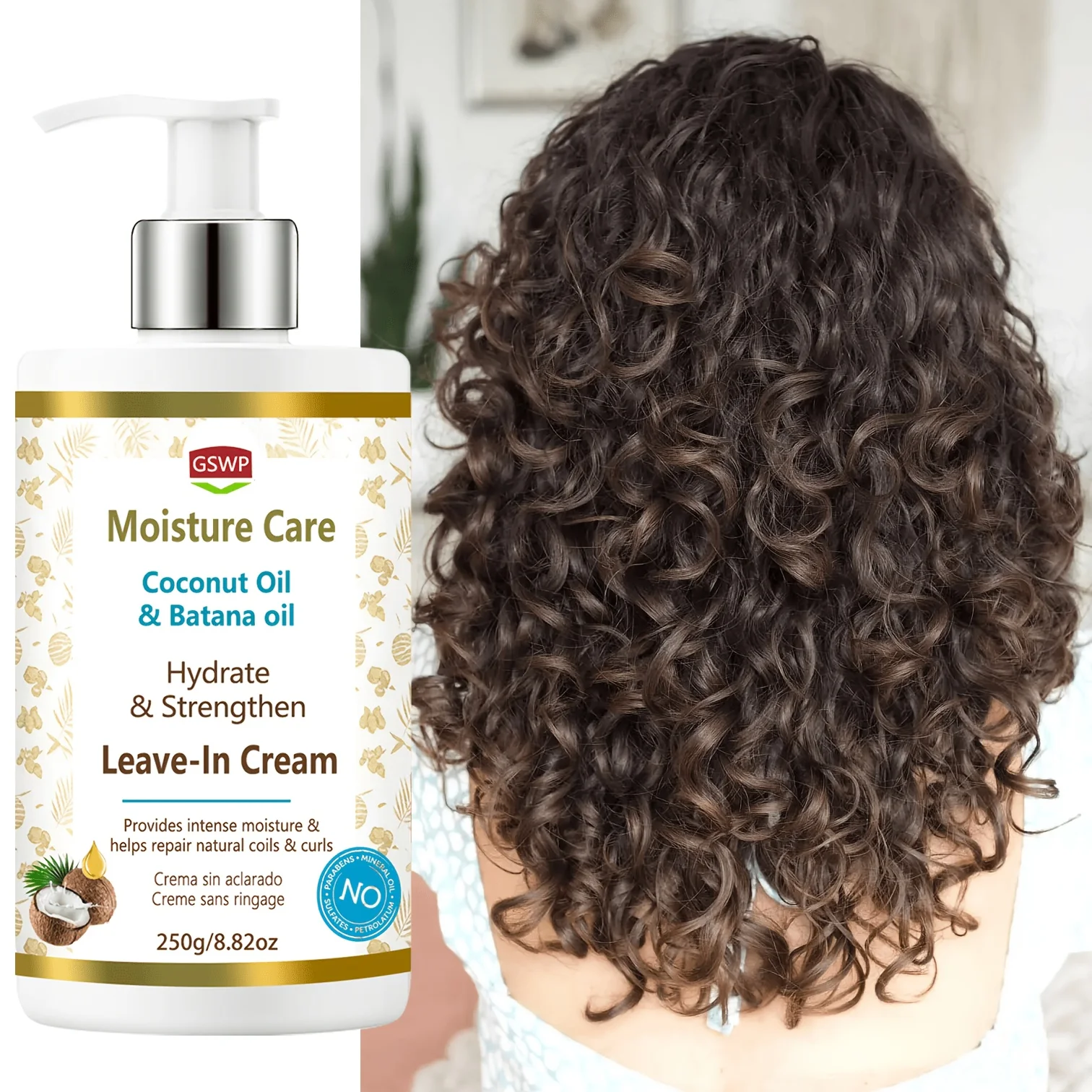 GSWP Coconut Moisturizing Curl Defining Cream, A Multi-Purpose Moisturizing Styling Cream, Softens and Shapes Curls.250+250g