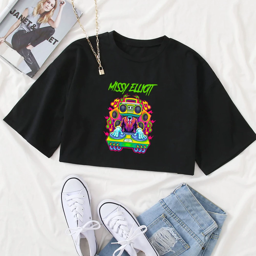 Missy Elliott Tour 2024 O-Neck Shirt Regular Music Fans Gift Super-short Girls Crop Tops Clothing Short Sleeves Casual