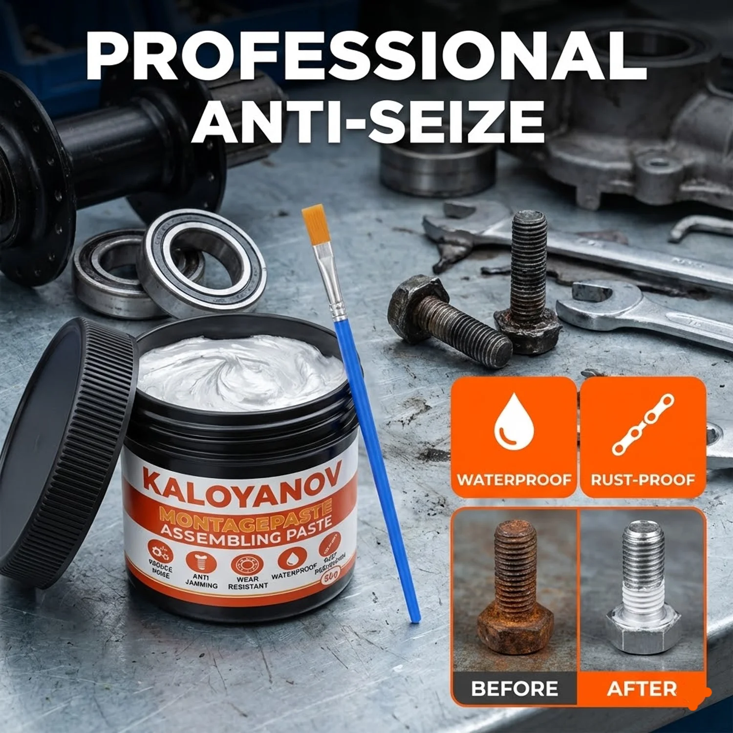 Kaloyanov Montagepaste Montagepaste mit Pinsel Anti-Seize Wasserdichtes Schmierfett für Fahrrad MTB E-Bike Auto Rostschutz