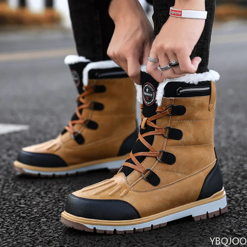 

Large Size New Winter Men's Plush Thick Warm Snow Boots with Soft Sole and Anti Slip Outdoor Sports Sole Tube Cotton Boots 2025