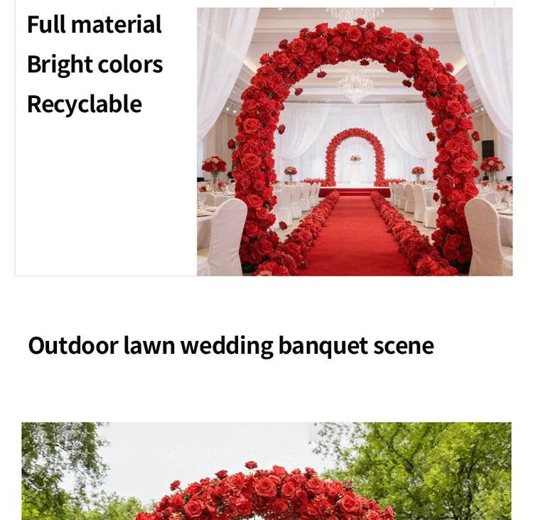 Roter künstlicher Rosen-Blumenläufer für Hochzeitsgang, Blumenarrangement für Outdoor-Rasenzeremonien, Straßenblumen für Events, Party-Gehwegdekoration – Detail 3