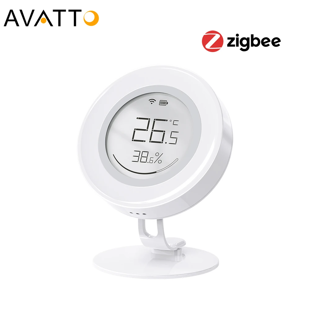 AVATTO Tuya ZigBee Temperature and Humidity Sensor with E-ink Screen Smart Home Security Battery Work With Alexa Google Home