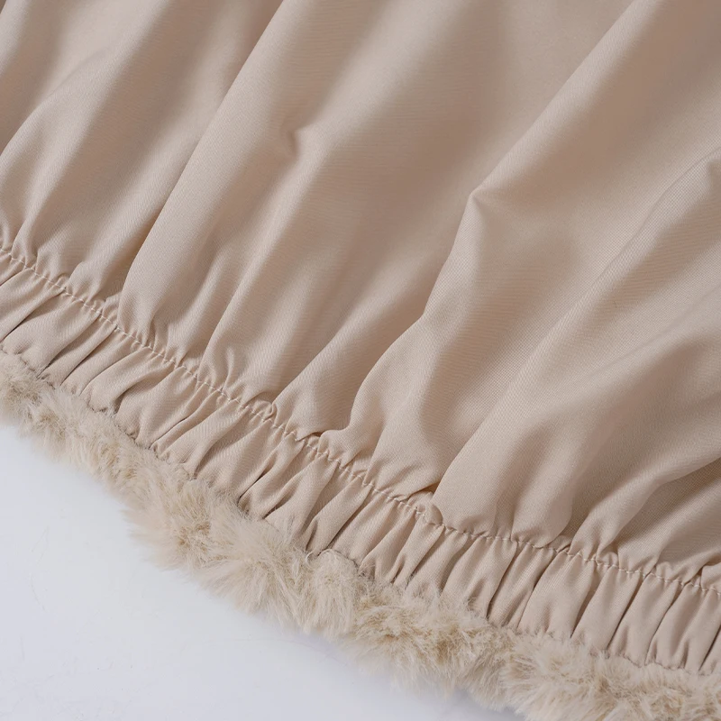 Winter Nieuwe Mode Nepbontjas Voor Vrouwen Lange Mouw Kraagvorm Losse Rits Warm Pluche Uitloper Bont Beige Jas Vrouwelijke