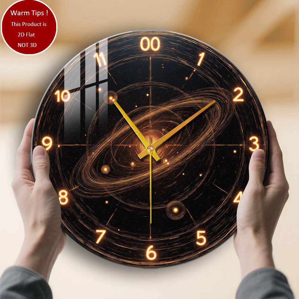 ساعة حائط من الزجاج المقسى بتصميم ساعة Galaxy Orbit مناسبة لديكور الحائط أو شاشة الطاولة في أي مكان #1