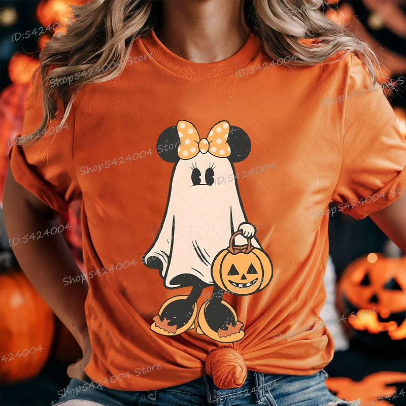

Creative Mickey Boo & Pumpkin T-shirt Women Men Short Sleeve Vintage Streetwear Fashion Halloween Party Gifts Tshirt for Teenage