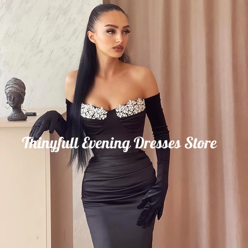 Thinyfull Black Mermaid Prom Evening Dresses Sweetheart Night Dress Without Gloves Saudi Arabia Cocktail Party Gowns Custom Size