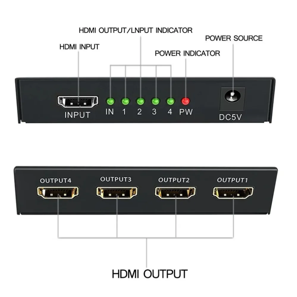 HDMI Splitter 1 in 4 Out HDMI Video Splitter Full HD 1080P Duplicate Screen Monitor HDMI Switch for PC PS3/4 HDTV Projector view 5