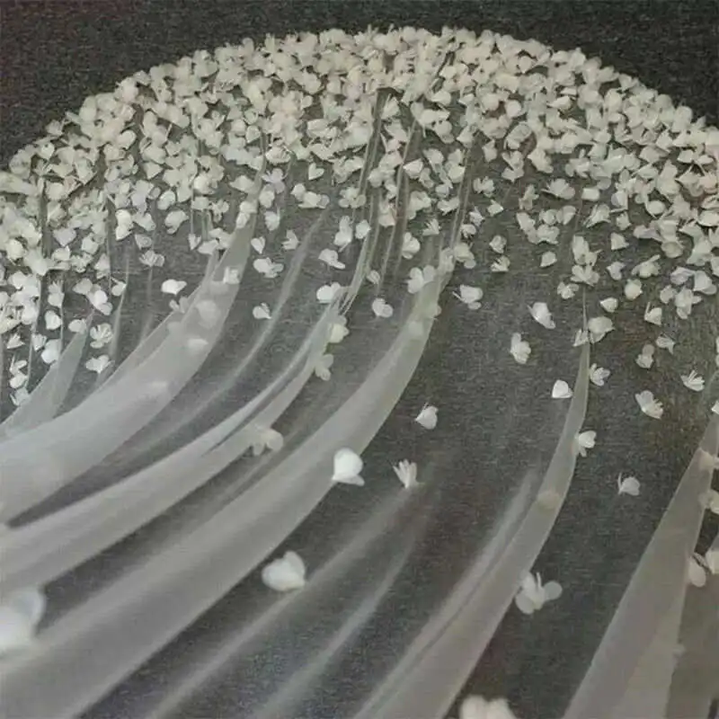 Gorgeous 3D Flowers Wedding Veil Chapel Length One Layer Long Appliques Edge Bridal Veils   For Bride Voile Custom Made