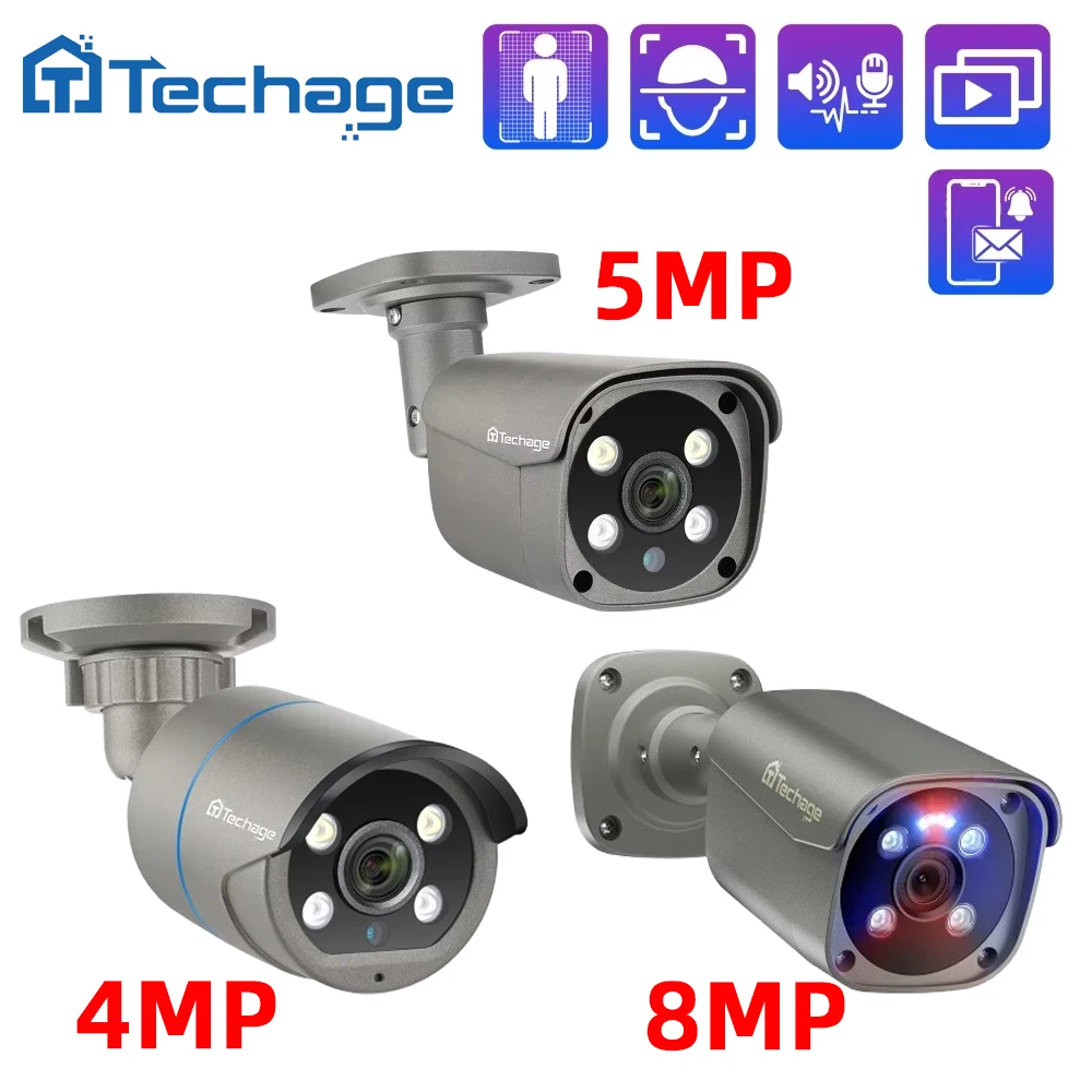 Techage 4MP 5MP 8MP 4K POE IP-камера H.265 наружная двухсторонняя аудиосистема безопасности металлическая видеокамера видеонаблю