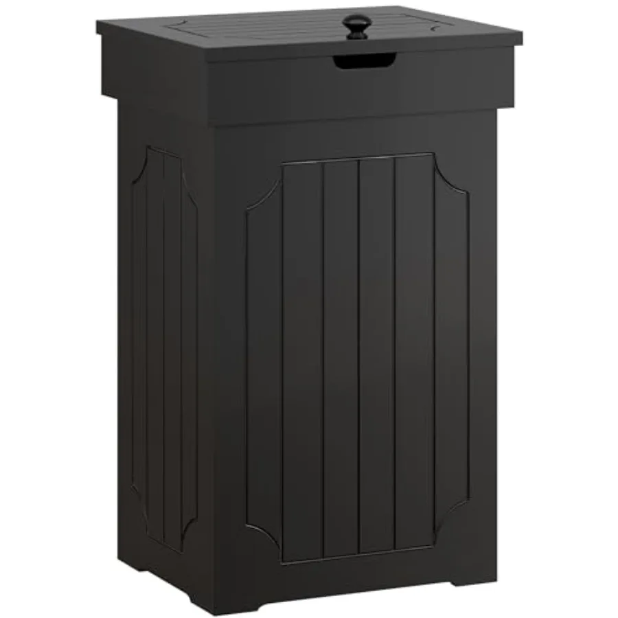 

13 Gallon Wooden Kitchen Trash Can Cabinet with Lid Dog Proof Freestanding Recycling Bin Farmhouse Style Black Trash Cabinet fo