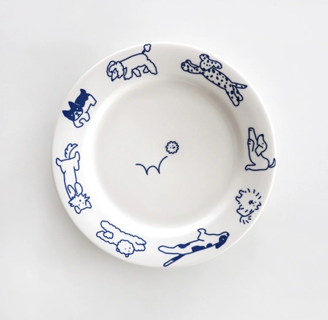 Korean Ins Style Ceramic Plate Blue Retro Cartoon Cute Puppy and Kitten Ceramic Tableware Dessert Plate