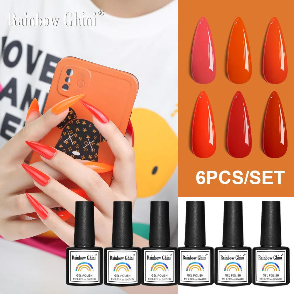 

RG 8ml 6Pcs/Set Long-Wear Burgundy Gel Nail Polish Purple Color Semipermanent Glitter UV Gel Polish Purple Theme Nail Art