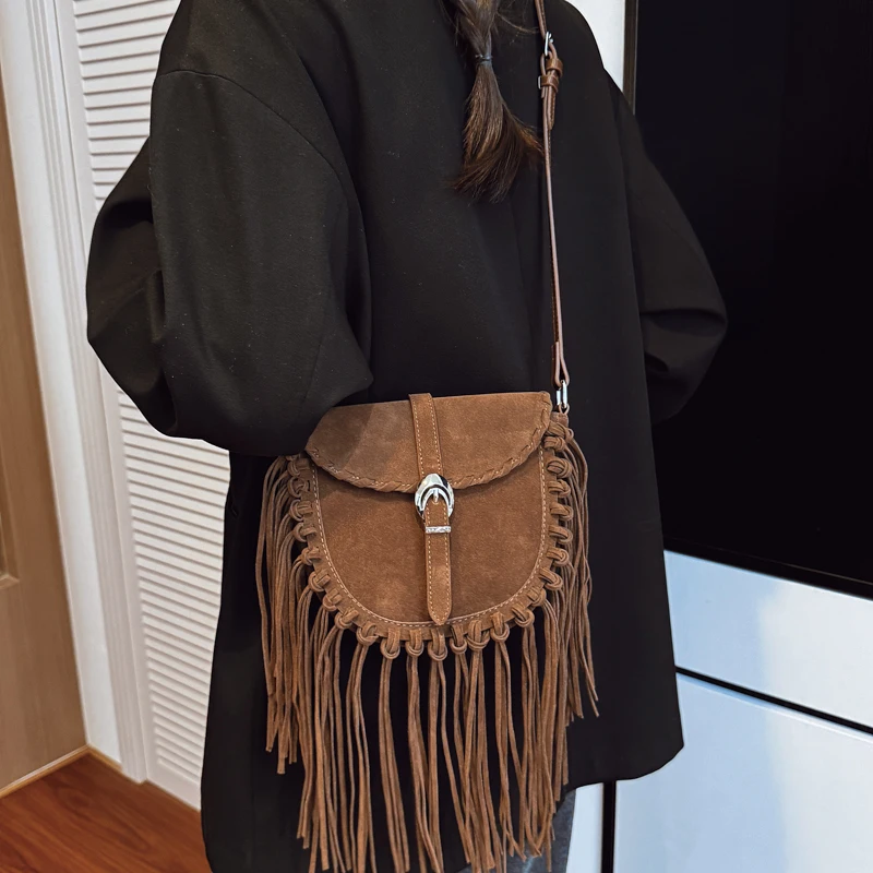 Torebki damskie w stylu vintage z imitacji zamszu, małe torebki crossbody z długim frędzlem, torebki na ramię, torebki do ręki na telefony, codzienne torebki crossbody.