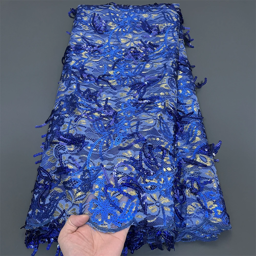2025 High Quality African Nigerian With Tulle Lace Fabric Sequins Embroidery Dresses Beads Sewing Guipure Prom  5Yards PS0072