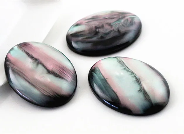 Nova moda 13x18mm 18x25mm 30x40mm estilo oval preto cor concha plana volta resina cabochons camafeu