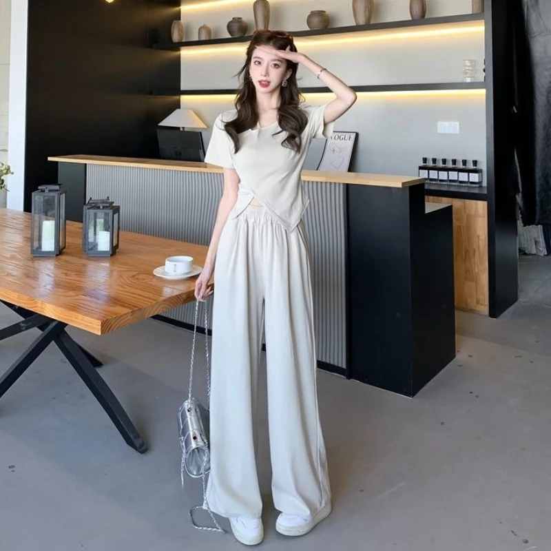 

Wide Leg Pant Sets for Women 2 Pieces Wholesale Bulk Tailor Korean Style Clothing Trend New Matching Trousers Woman Summer 2025