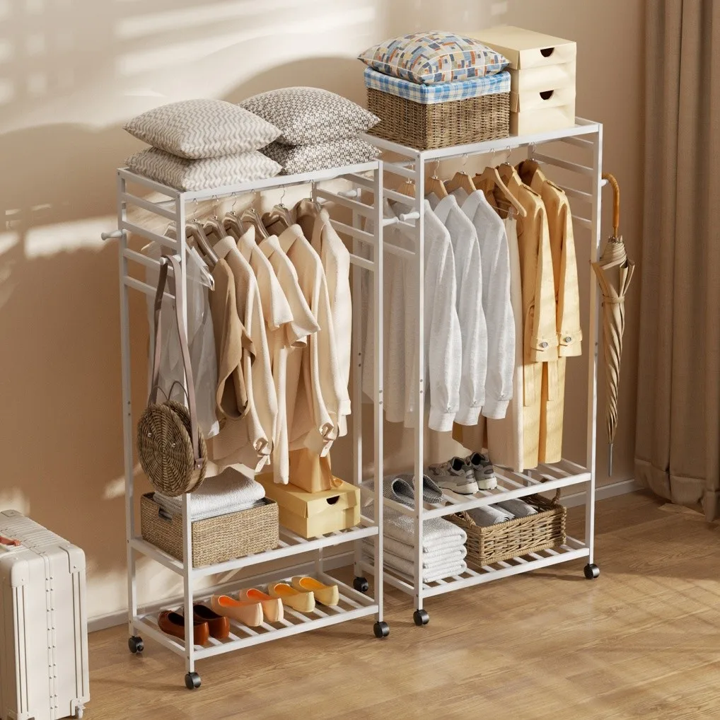 

Bamboo Clothing Rack Rolling Clothes Rack for Hanging Clothes Garment Coat Rack