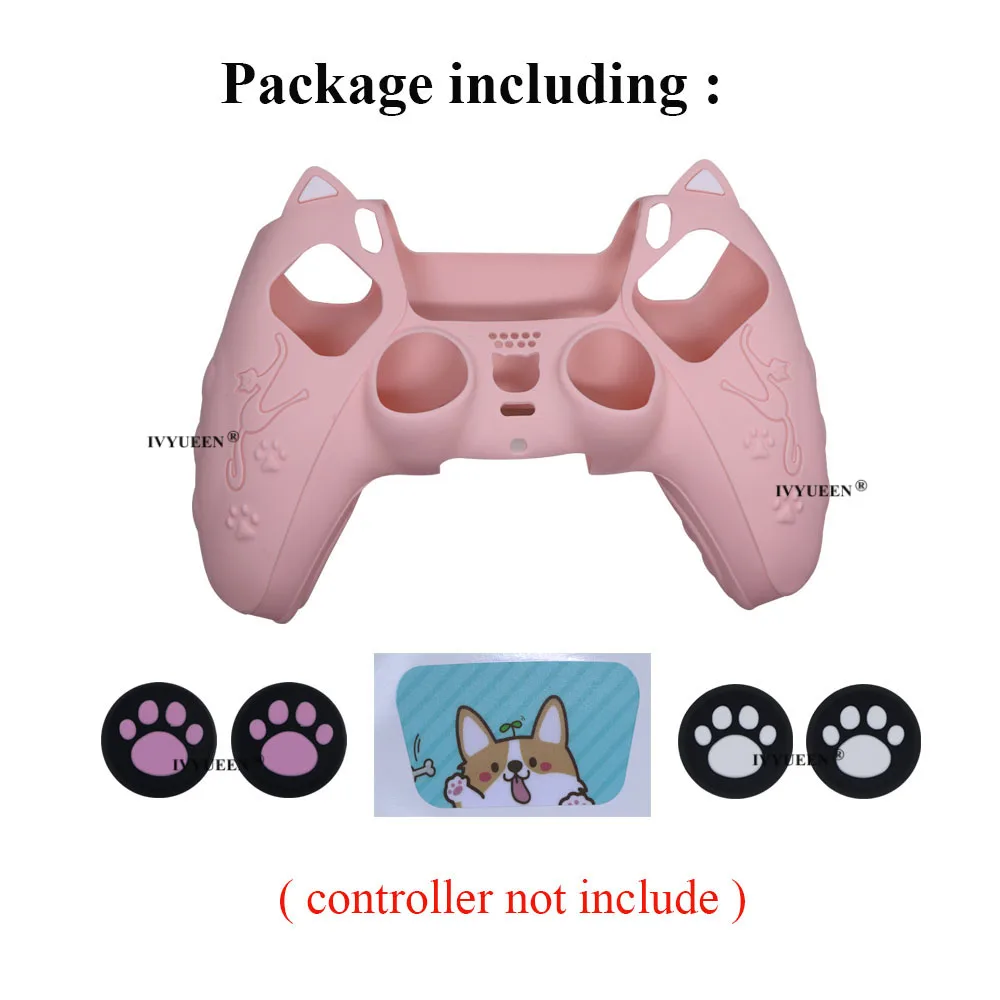 Ivyueen cravejado capa de silicone capa de pele para playstation 5 ps5 pro controlador fino touch pad adesivo para dualsense bonito gato pata