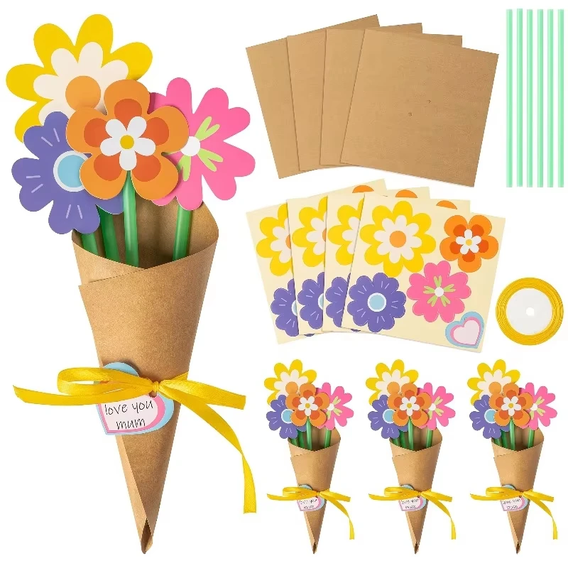 24-teiliges Muttertags-Blumenstrauß-Bastelset für Kinder, zum Selbermachen eines Blumenstraußes, Lehrer-Wertschätzungswoche, Blumenstrauß-Bastelset