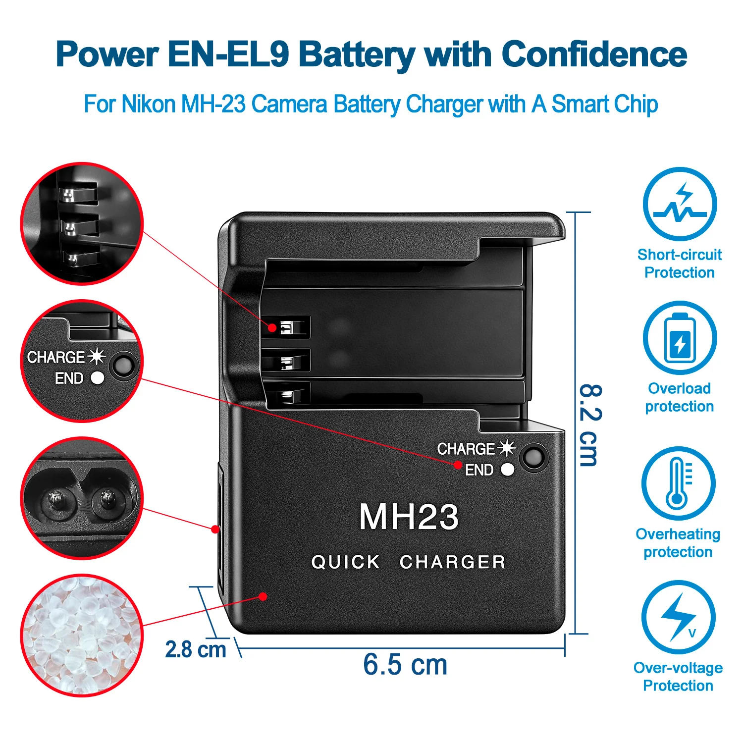 MH-23 Batterieladegerät für Nikon EN-EL9/EN-EL9A Akku für D5000 D3000 D8000 D60 D70 D50 D40 D40X Kamera – Detail 2