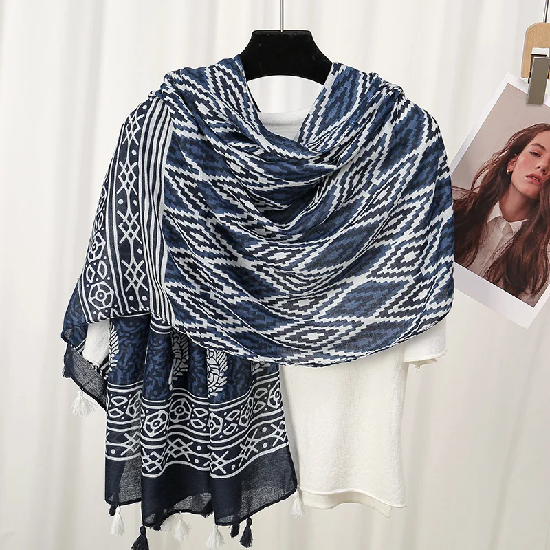 العرقية المطبوعة القطن الحجاب فسكوزي شرابات وشاح للمرأة المسلمة الحجاب شالات سيدة لينة طويلة يلتف Islim عقال عمامة