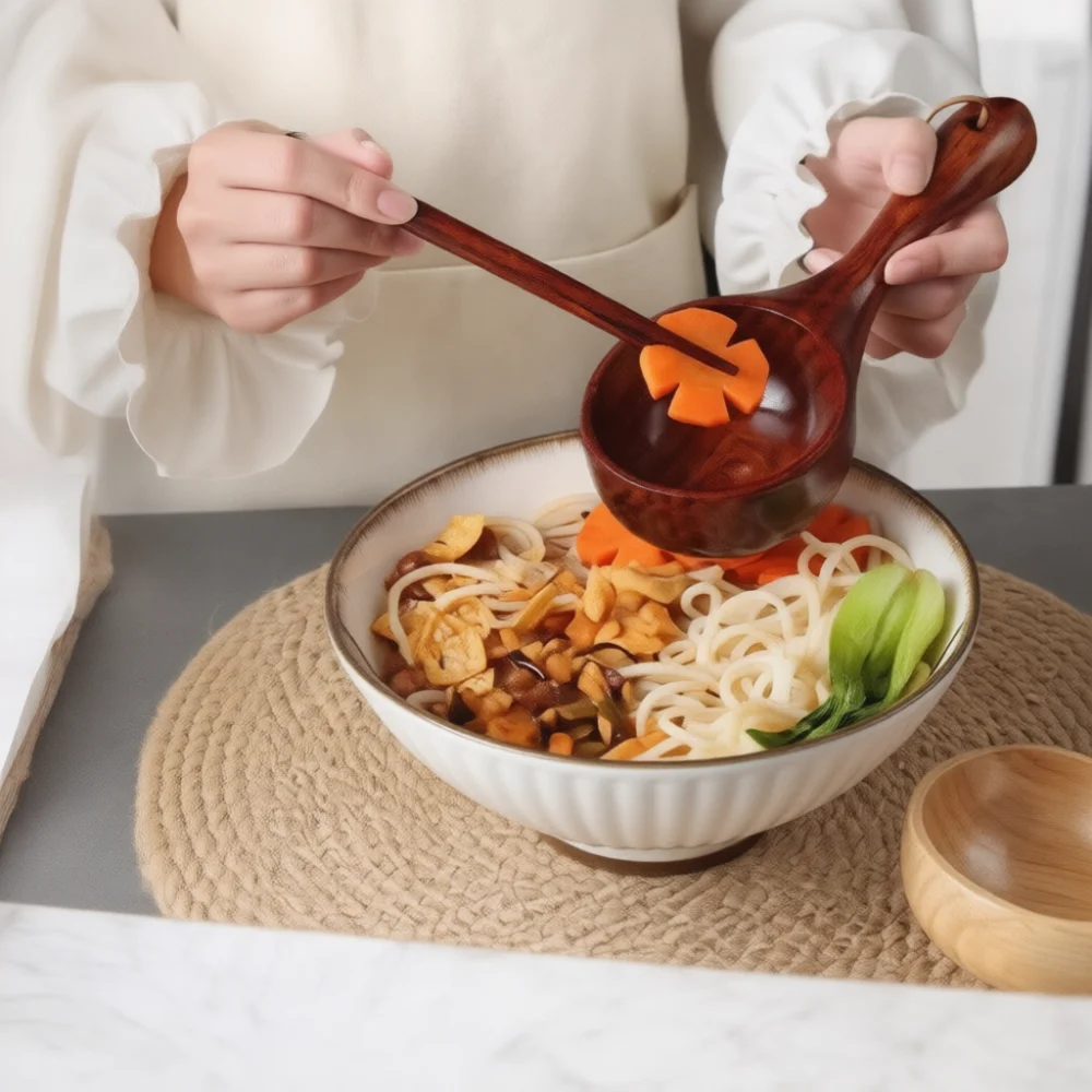 Large Wooden Soup Ladle Long Handle Natural Wood Ramen Spoon Eating Utensil Creative Kitchen Cooking Tool Dining Home Ware