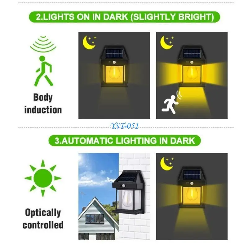 E15A Наружный светодиодный настенный светильник IP65 Водонепроницаемый солнечный свет безопасности для патио и двора