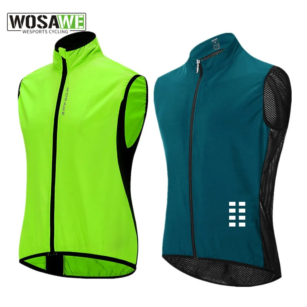 WOSAWE Windproof Men Cycling Jackets Rain Repellent Sleeveless Reflective Waistcoat MTB Bike Outer Jersey Windbreaker Clothing