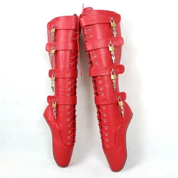 Women Knee-high Boots 18CM Super High Ballet Heel Heelless Pointed Toe Sexy Fetish Lockable Shoes Custom Colors