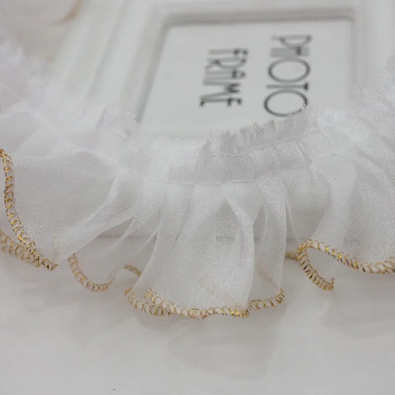 30yards gold edge Ruffle Ruffle Lace Edge Trim Pleated Ribbon Fabric Hem 2.16\'\'Width