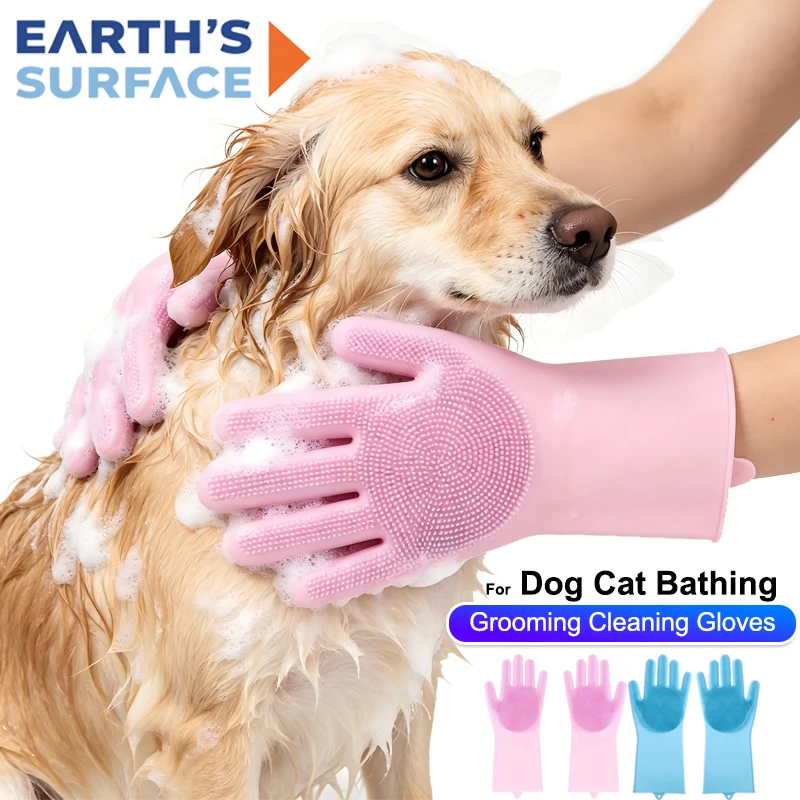 Pet Grooming Cleaning Gloves Cat Dog Bathing Shampoo Glove Scrubber Magic Dishwashing Cleanner Sponge Silicon Hair Removal Glove