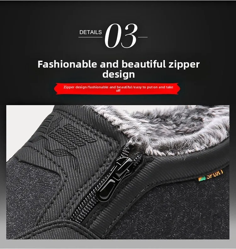 Herren Winter Fleece-gefütterte Warme Slip-On Stiefel mit Seitenreißverschluss Rutschfeste Dicke Sohle Thermo-Baumwollschuhe für Ältere – Detail 8