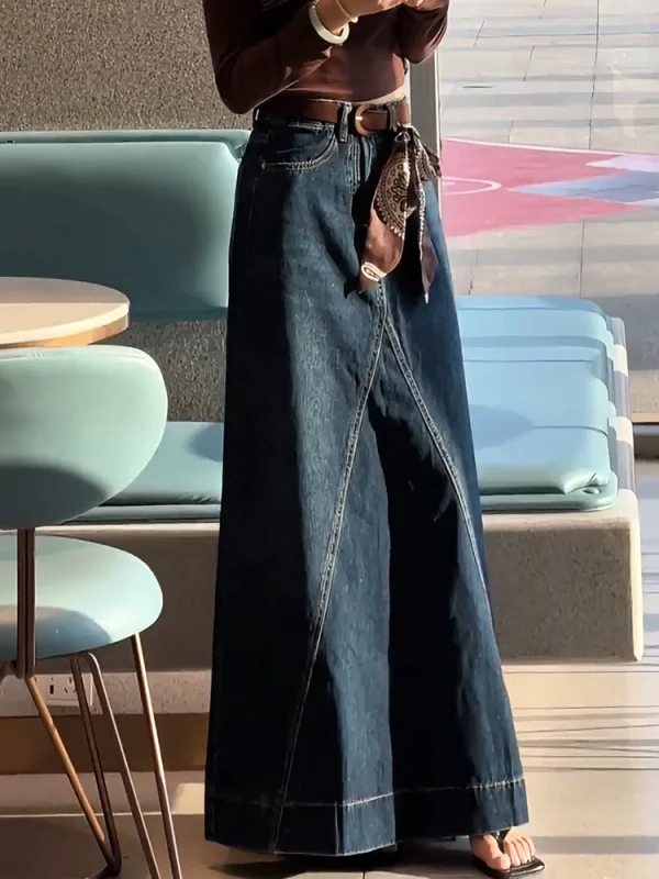 

Retro Blue Denim Midi Skirt Women's Autumn Winter New Design Faionable Hip Covering Youthful Straight Long Skirt