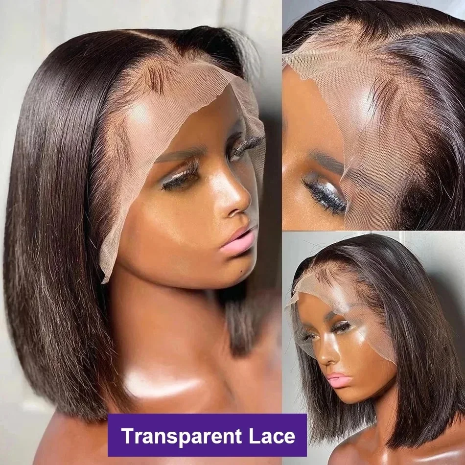 Bob Wig Human Hair 13X4 Lace Front Wig 180% Density Short Straight Frontal Bob Wig Transparent Lace Pre Plucked With Baby Hair