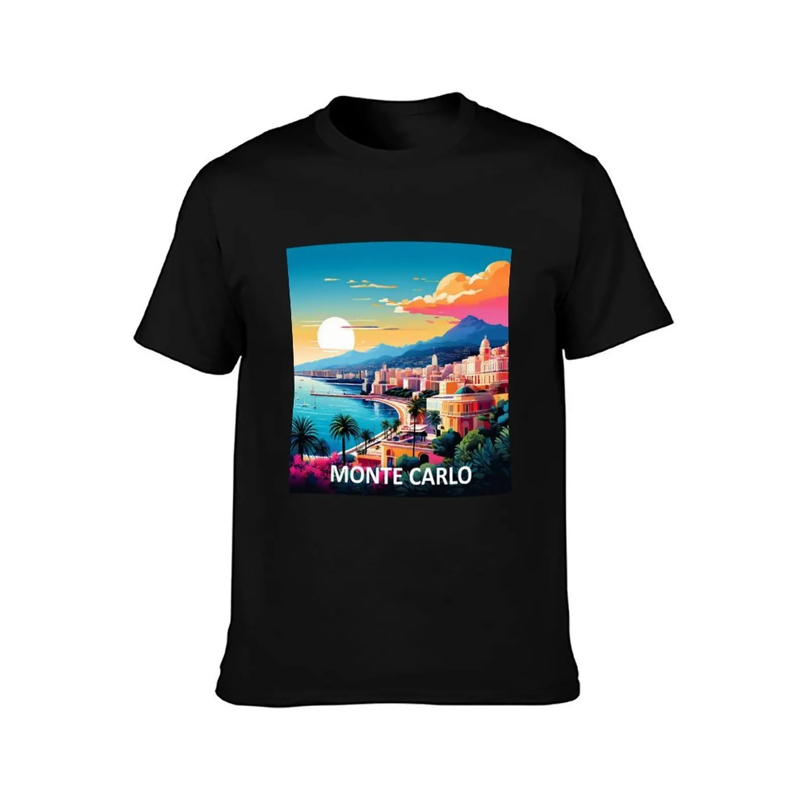 Monte Carlo. T-Shirt, Summer Casual Cotton Tee, Oversized Streetwear Tops, Vintage Graphic Print, Loose Fit Short Sleeve