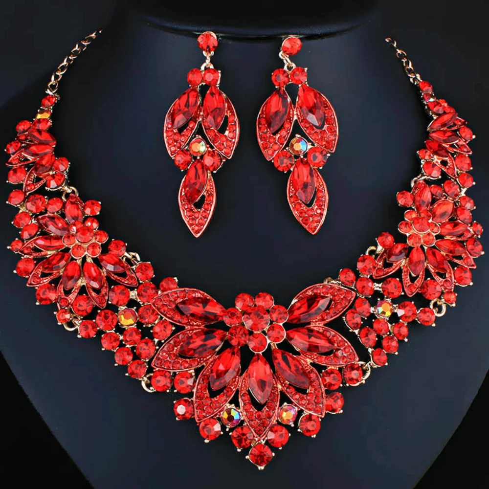 

Crystal Jewelry Set for Women Bridal Party Accessories Multiple Colors Wedding Necklace Earring Luxury European Bridal Jewelry