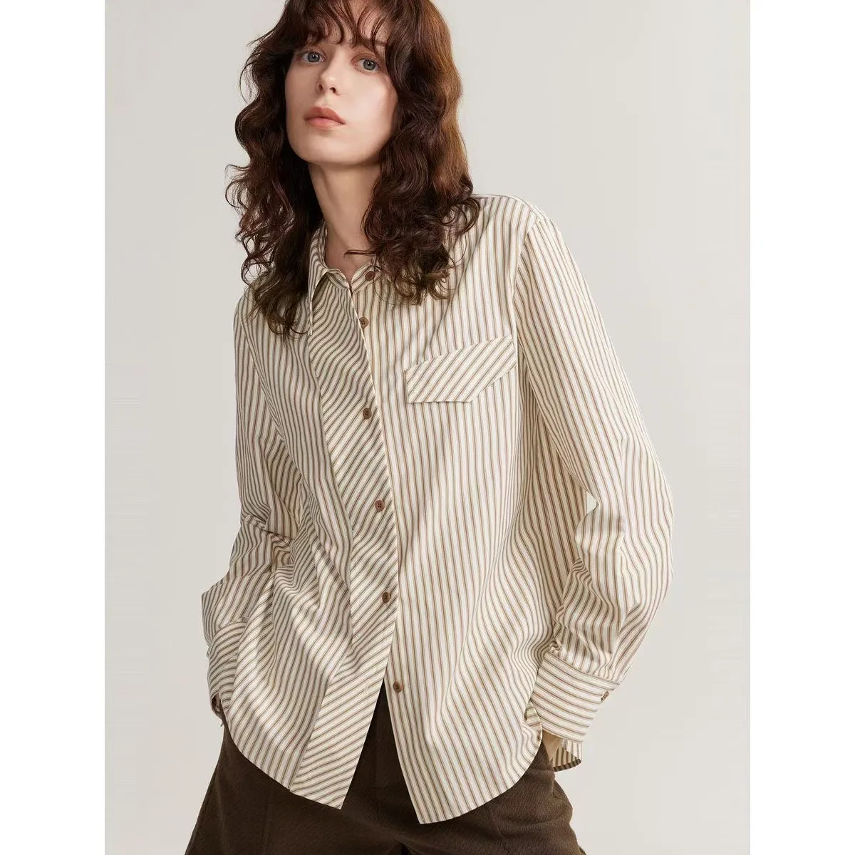 

Женский свободный полосатый длинный све irt для поездок на работу, простой элегантный топ, зимняя мода, Новое поступление, квадратный воротник из полиэфирного волокна