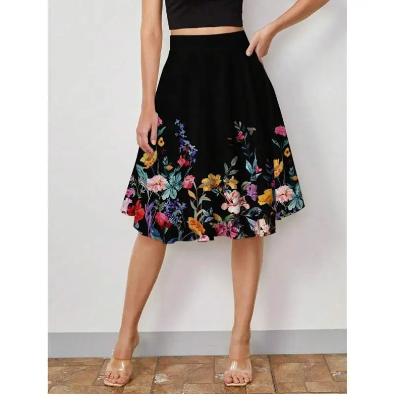 

Romantic Print Hem Skirt Casual Summer Women's 6204 Sle M Vintage Fiber Tee-acetate Elastic Micro Ciwalk Nine-point Pants