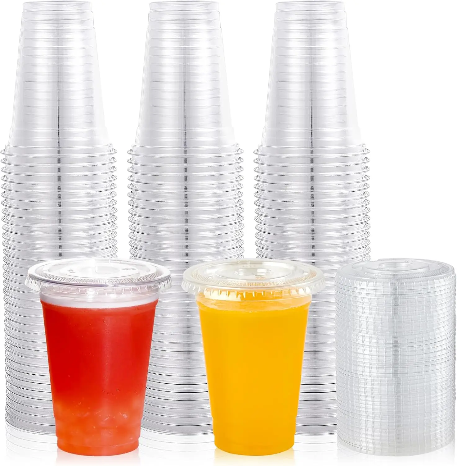 

200 Sets 10 oz Clear Plastic Cups With Flat Lids, 10 Ounce Disposable Drinking Cups for Smoothie, Slurpee, or Any Cold Drinks