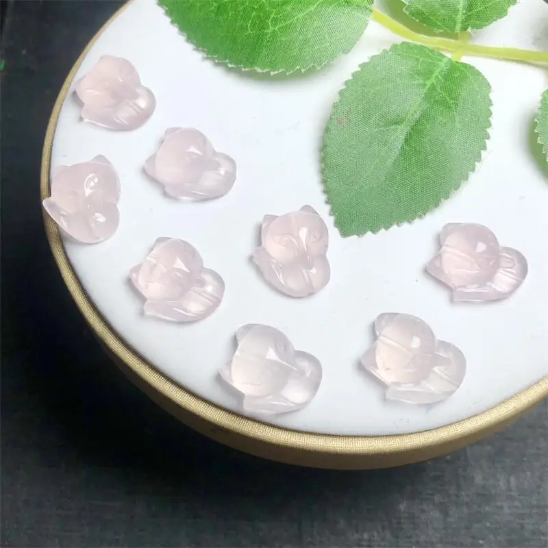 5PCS Natural Rose Quartz Fox Fairy Carving Healing Reiki With Hole Fashion Jewelry For Friends Gift