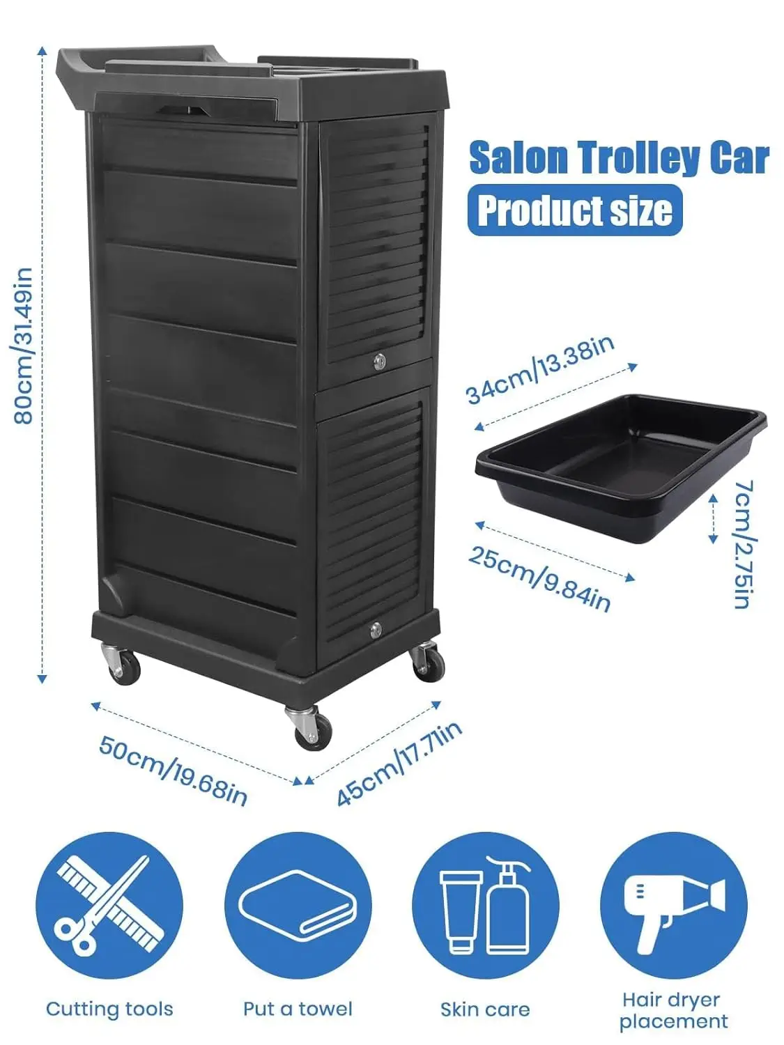 Salon Beauty Rolling Trolley Cart, 3FT Hair Salon Storage Cabinet Barber Organizer Tool Multi Drawers Rolling Cart Free Standing