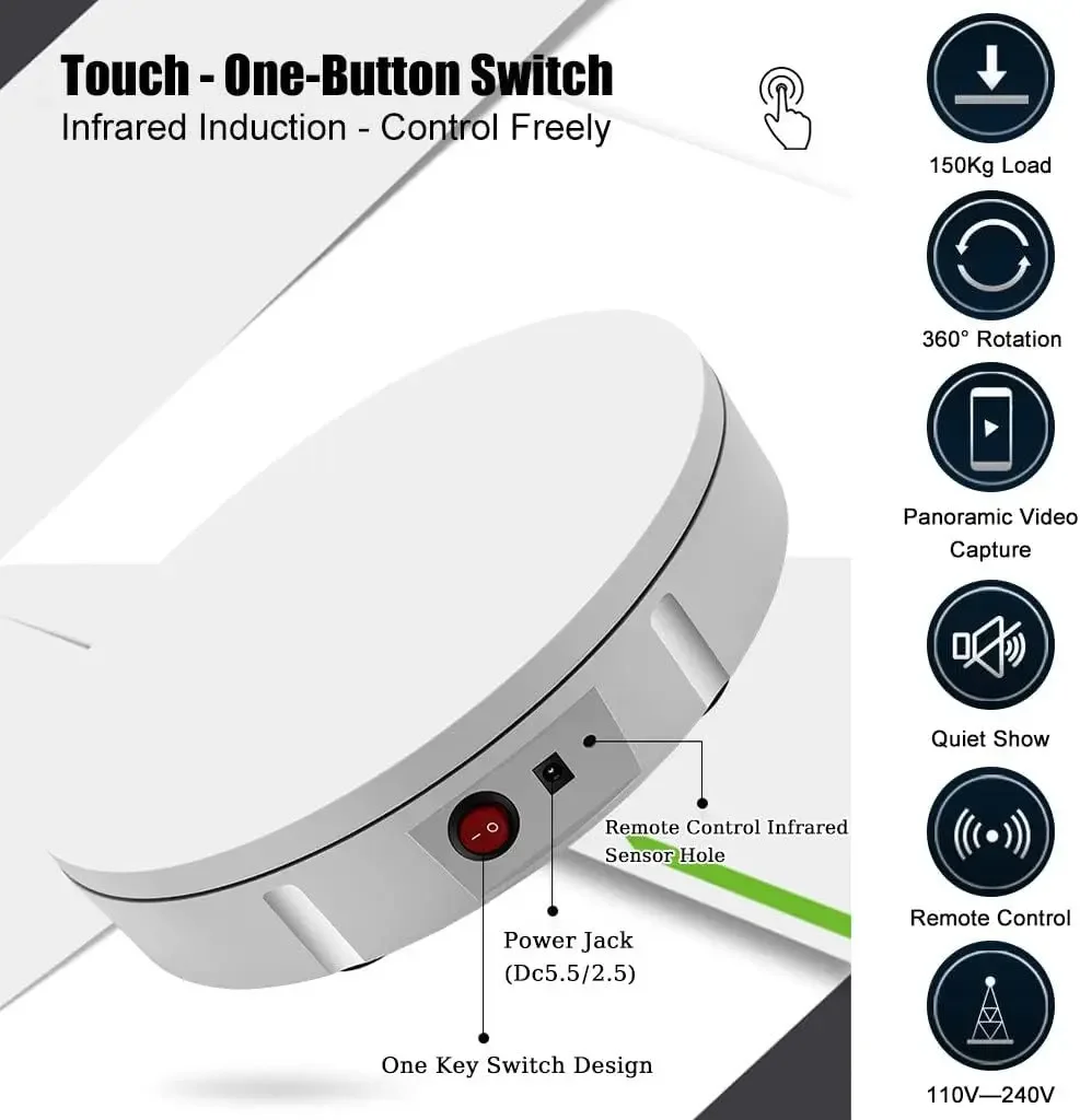 22CM Motorized Rotating Display Stand 360° Electric Turntable, Load for Display Heavy Duty Product,Black image 3
