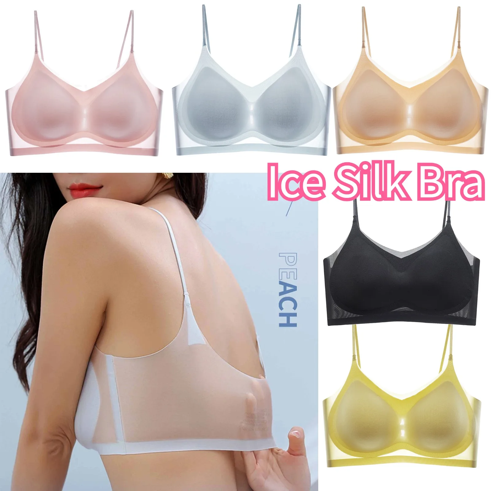 Ultra-Thin Breathable Ice Silk Top Bra Women's Seamless Back Halter Vest Wrap Bra Small Chest Together