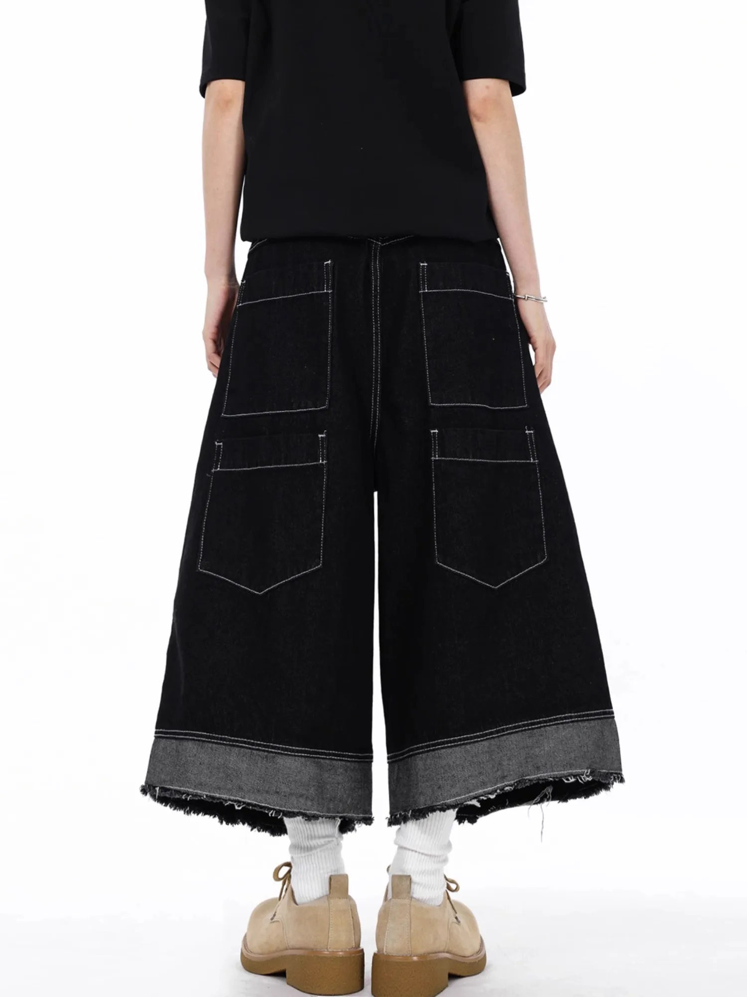 

Retro American Bla Saiko Stitching Jeans Men's Loose Wide Leg Seven-Foot Pants Casual Summer Jeans Youth Faion Loose Fit