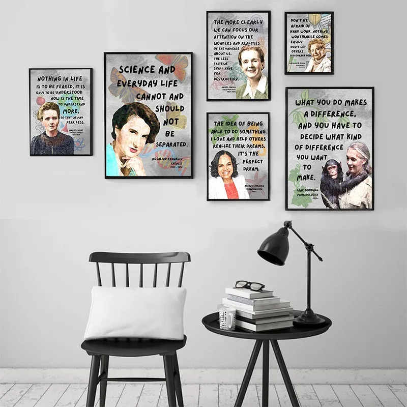 Famous Scientists Motivational Quotes Wall Art Poster Prints Portrait Canvas Painting for Science Classroom Kids Room Home Decor